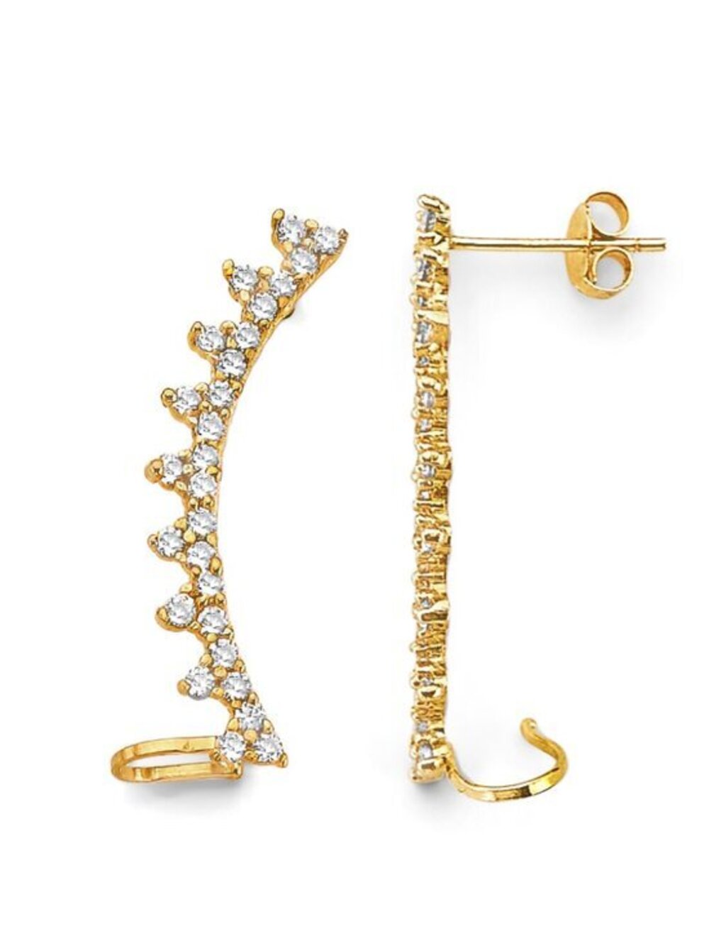 New 14K Yellow Gold CZ Side way Push Back Stud Earrings